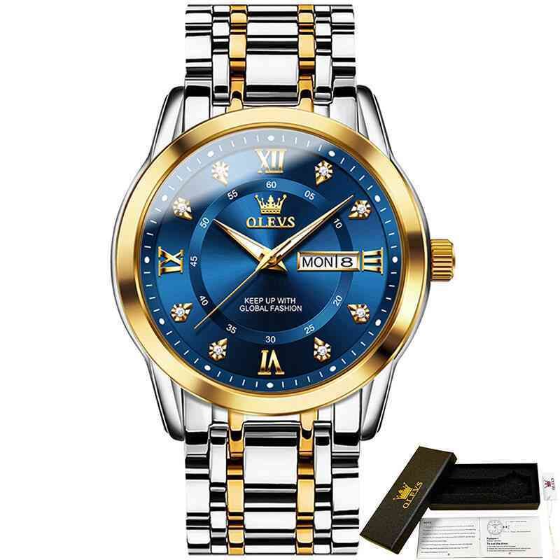Waterproof Blue Dial Steel Strap Watch