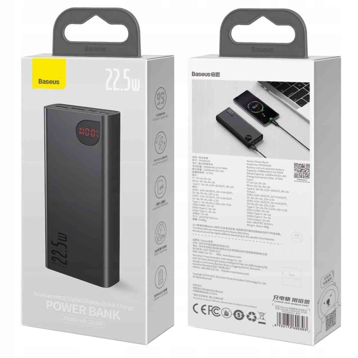 Baseus Adaman Metal Digital Display Power Bank 20000mAh 22.5W Fast Charging